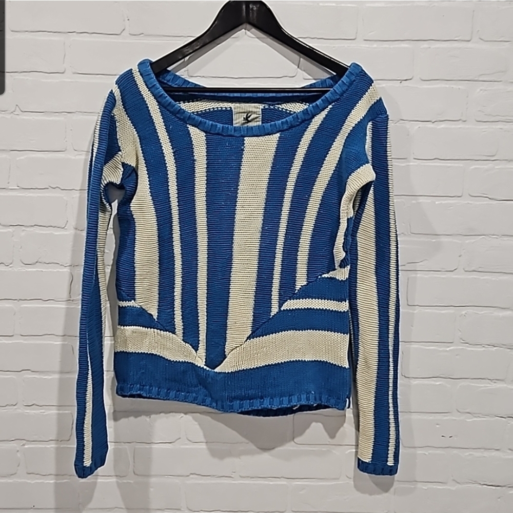 ONE TEASPOON Blue and White Striped Ptched Together Sweater